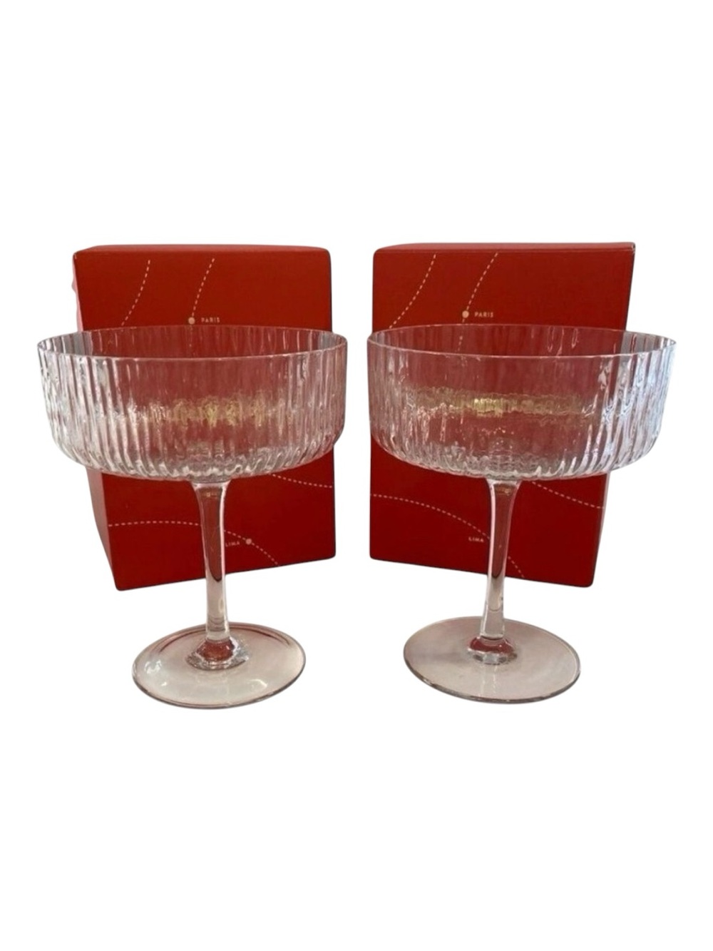 Set Of 2 Nespresso Champagne Coupes Glasses With Decorative Boxes - Paris & New